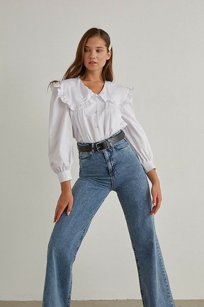 LİMABEL Women's Blue Power Licré Gatherer Palazzo Jean