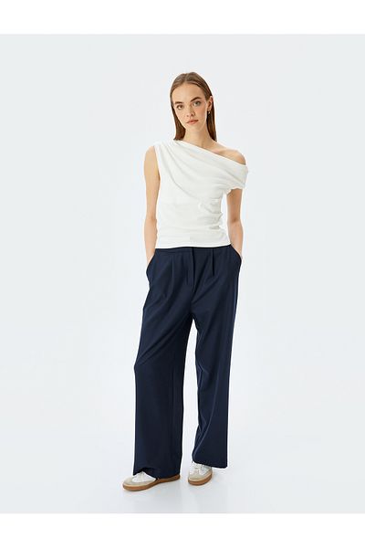 Koton Boat Neck Draped Sleeveless Slim Fit Blouse