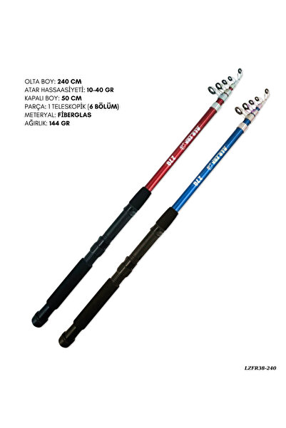 POYRAZ Teleskopik Olta Kamışı 240 Cm 144 gr Balık Olta Kamış Lzfr38-240