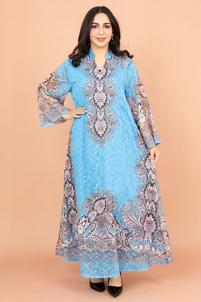 IKKXA Floral Pattern Printed Embroidered Jalabiya