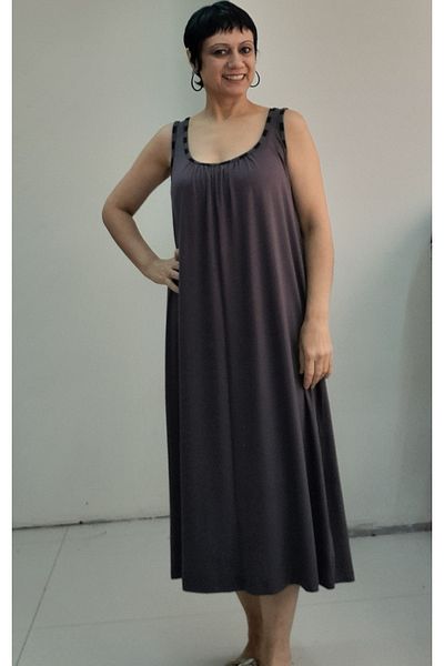 Mertcan Butik Smoked Front and Back Gathered Collar Piping Detailed Combed Viscose Dress
