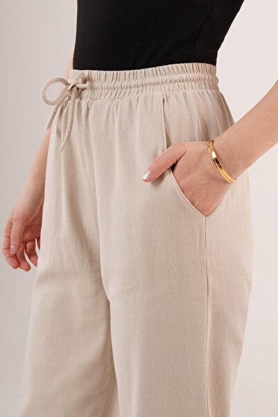 JANES Κρεμ παντελόνι με λεπτομέρεια στη μέση και τσέπες