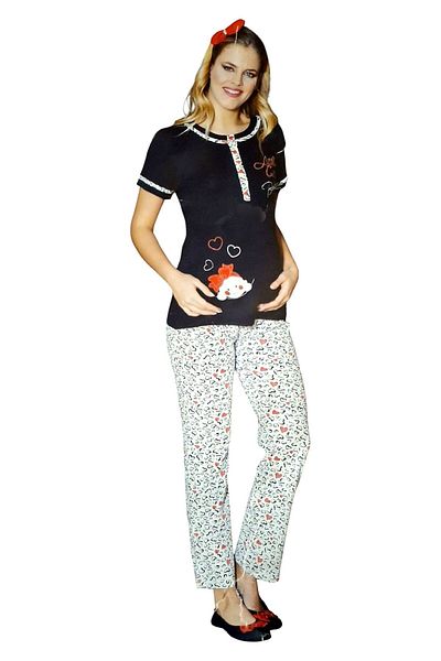 FLZ Short Sleeve Cotton-Modal Maternity Pajamas Set Dark Blue