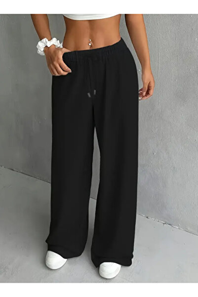 yx yustex sport Pantaloni de trening negri, largi, cu croială lejeră, din mat...