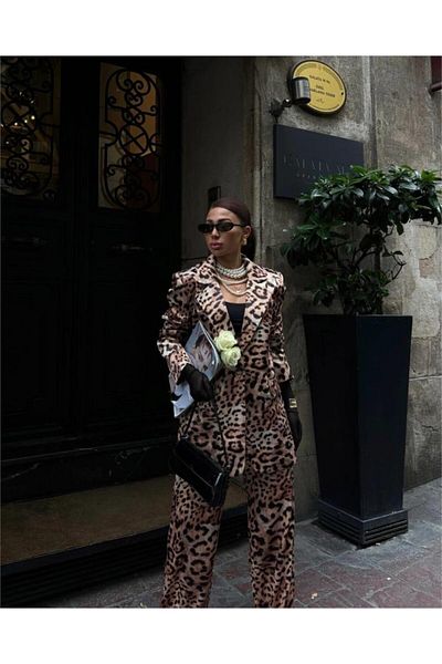 modaserdem Leopard jacket - satin trousers set - leopard