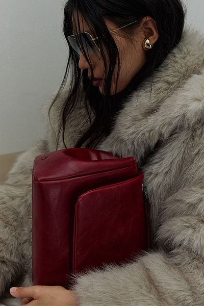 Suud Collection Bőr táska piros Milan lánccal