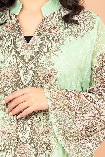 IKKXA Floral Pattern Printed Embroidered Jalabiya