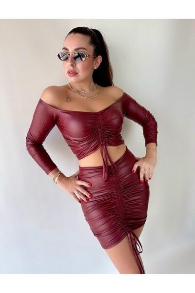 buğrahayalin Women's Gathered Leather Skirt Suit Opportunity Product