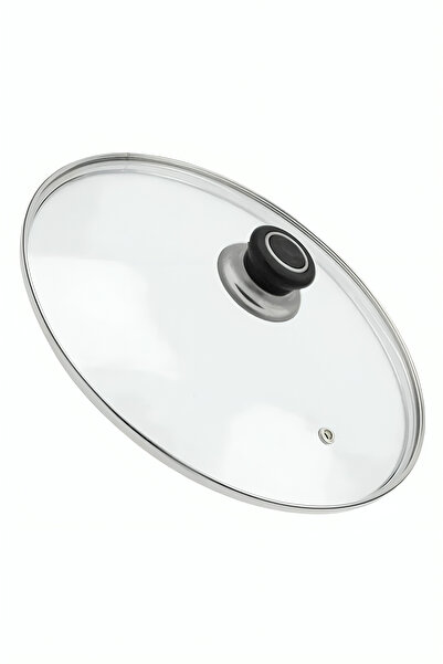 ESIVITALIA Tencere Sahan Tava Cam Kapağı Buhar Delikli Kapak 24 Cm Siyah Tutma Tepesi