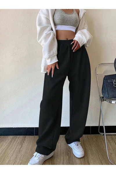 yx yustex sport Γυναικείο μαύρο φαρδύ, ελαστικό, άνετο υφασμάτινο παντελόνι φ...