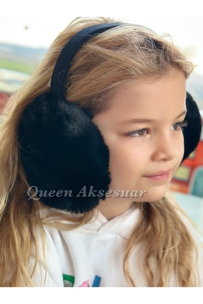 QUEEN AKSESUAR Внесени плюшени сгъваеми наушници с кожа за жени и деца, черни