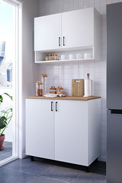 MOBİDEKO Aly Mini Mutfak Dolabi Alt Üst Modül Kapakli 80cm Tezgah Dahil (bazali)