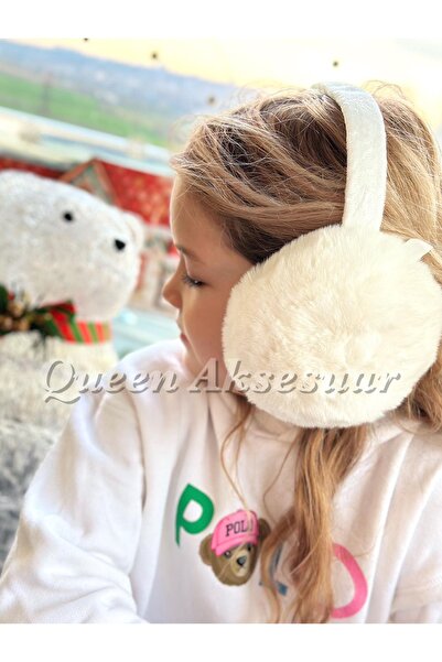 QUEEN AKSESUAR Căști pentru fete și băieți cu blană albă, cu transport de încărcătură, cu capac, cu căști pentru urechi