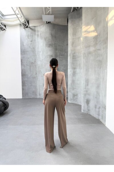 etol textile    230 Gr Poly Viscose Full Lycra Pleated Palazzo Trousers