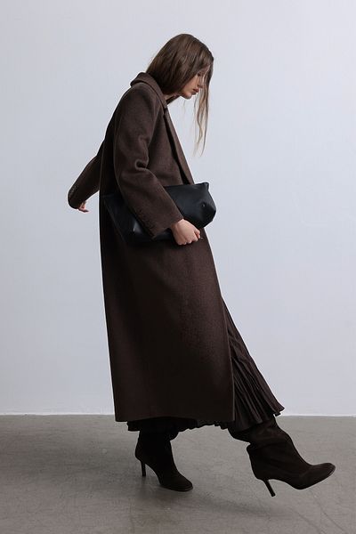Suud Collection Καφέ παλτό μάξι με διπλό στήθος Ari
