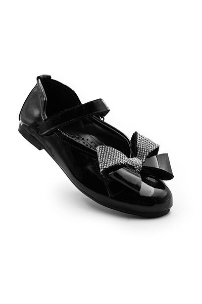 Parparastil Black Girl's Ballerina Shoes with Ribbon Detail