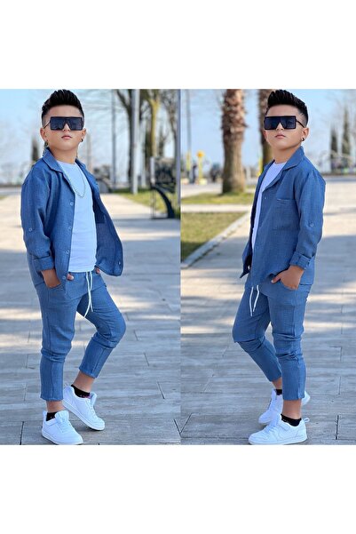 Calisa Children's Linen Shirt Pants Tshirt Eid Suit