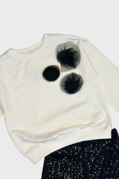 Çikoby Çikoby Pullu Pantolonlu Kız Takım - Siyah