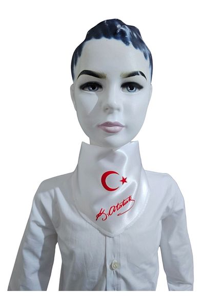 Kostüm Sarayı Ataturk Signed Scarf with Crescent and Star