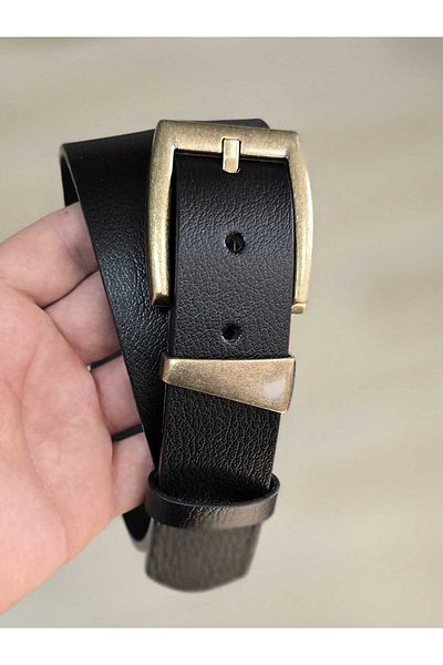 Kemerix 100% Γνήσιο Δέρμα Αντίκα Επικάλυψη Πόρπη 3,2 cm Μαύρη ζώνη