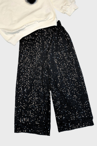 Çikoby Çikoby Pullu Pantolonlu Kız Takım - Siyah