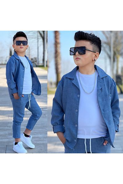 Calisa Children's Linen Shirt Pants Tshirt Eid Suit