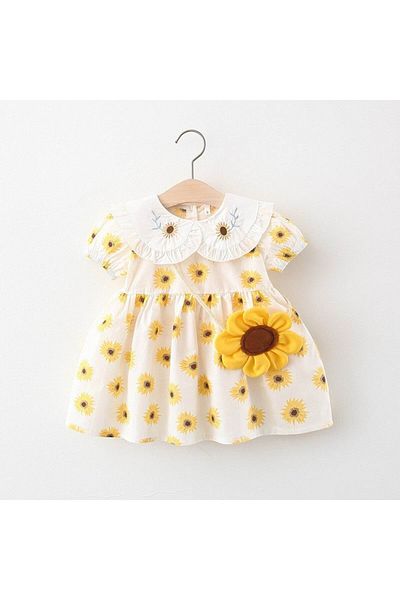 nannie Yellow Sunflower Dress for Girls - 6-12 months
