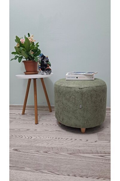 Papuli Ahşap Ayaklı Yuvarlak Nubuk Kumaş Puf&bench Koltuk/tabure