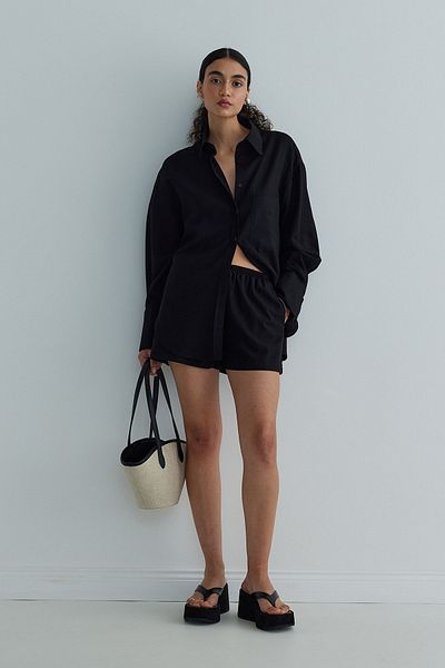 Suud Collection Black Basic Pocket Shirt