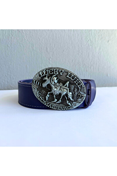 Atelier Nui حزام جلد لاكي لوك ☆    حزام رجالي من الجلد الطبيعي باللون الأزرق ...