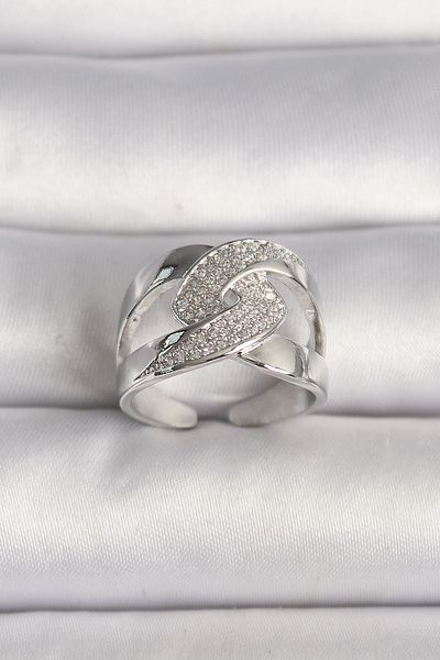 Skygo Brass Silver Color Adjustable Zircon Stone Women's Ring - Tj-Byk3586