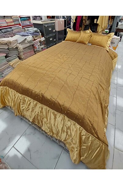 WILITTON Lüx Abiye Battal Çift Kişilik Yatak Örtüsü (270X280)-bihter Hardal