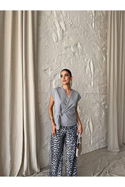 JANES Сіра блуза без рукавів - з боковим зав'язуванням