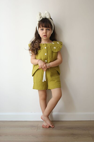 Generic Brand Girl's Embroidery Detailed Muslin Shorts Set
