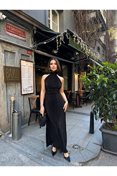 JK Stores Sırt Detaylı Piliseli Maxi Boy Elbise