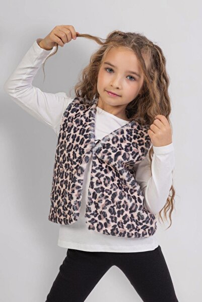 DMB KİDS Σετ σετ κοστούμι με γιλέκο και κολάν DMB με λεοπάρ μοτίβο - Εκρού