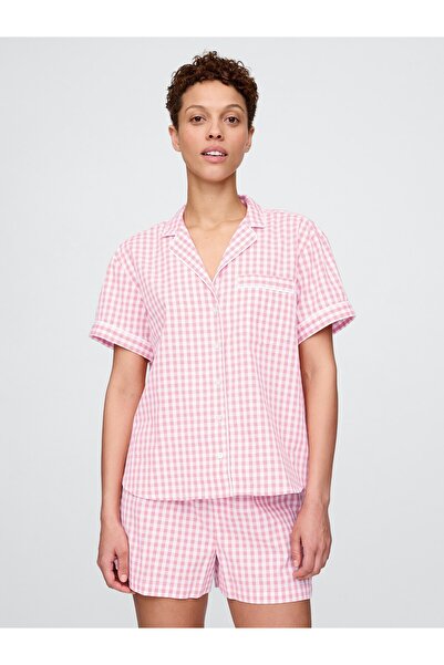 GAP Kadın Pembe Poplin Pijama Üstü