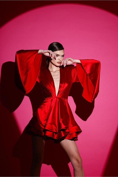 Gira Red Satin Glen Dress