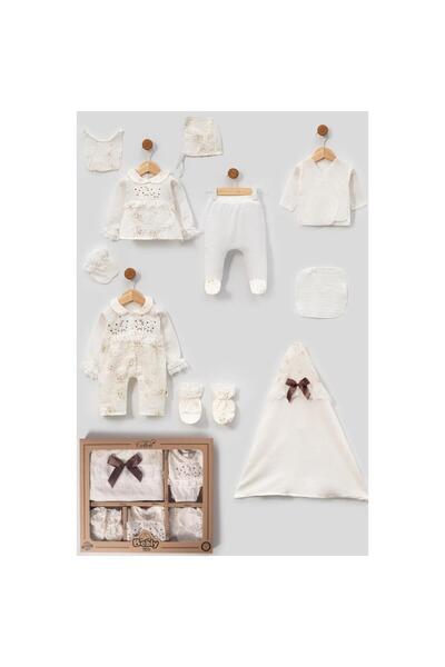yukobaby bebeğiniz için en doğalı Kız Bebek Lüx Müslin Dantelli 10lu yenidoğan hastane çıkışı zıbın seti kutulu