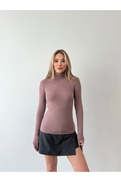 Somut istanbul Bluză de damă, maro deschis, din amestec de cașmir, cu gât înalt