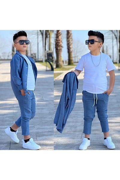 Calisa Children's Linen Shirt Pants Tshirt Eid Suit