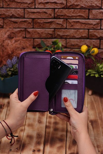 Ozka Leather Collection Unisex Long Leather Card Holder Wallet - Portfolio with Phone Compartment & Bracelet Gift
