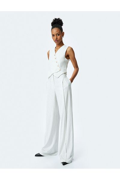 Koton New Season Viscose Fabric Blended High Waist Palazzo Trousers with Pockets