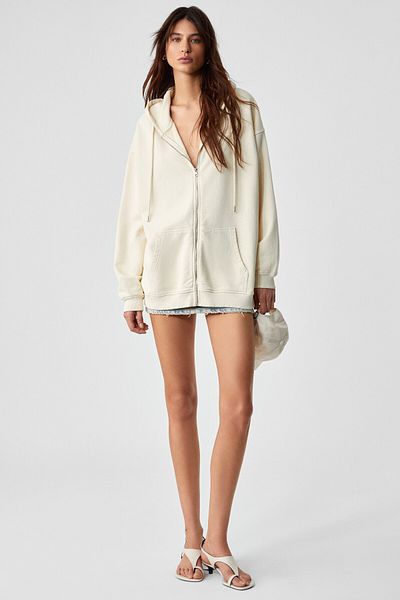 GRIMELANGE Nisporeni Women's Oversize Fit Hooded 100% Organic Cotton 3 Thread Cream Sweatshirt