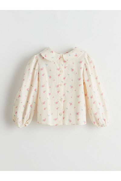 LC Waikiki Lcw Kids Ecru Baby Collar Floral Girl's Shirt