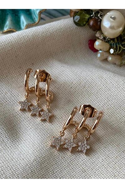 SU PERİSİ TAKI BİJUTERİ أقراط نجمة من حجر الزركون الذهبي متعددة المظهر من سلس...