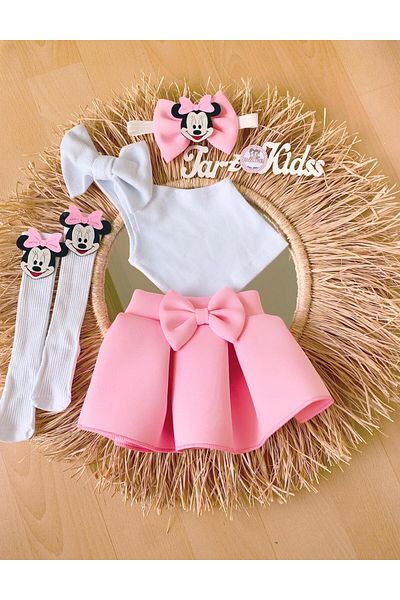EBRU ÖZÖRGÜCÜ Girl's Crop Body Skirt Socks Bandana Set 4 Pieces