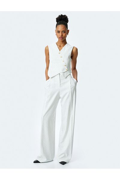 Koton New Season Viscose Fabric Blended High Waist Palazzo Trousers with Pockets