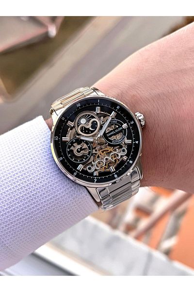 Daniel Klein Men's Wristwatch with Automatic & Wind-Up Moon and Sun Dial Feature