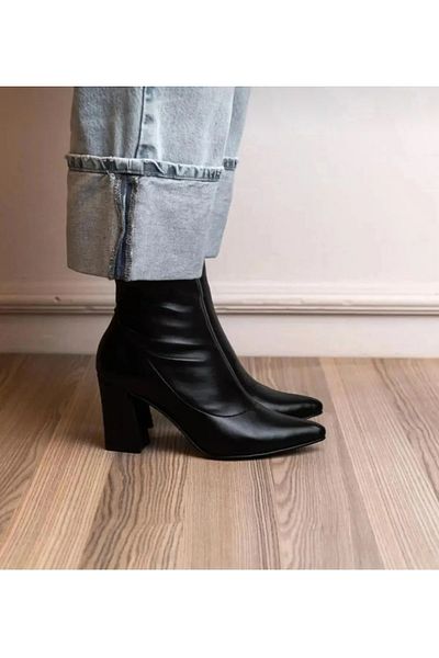 CİMİLİ SHOES Γυναικείες Μπότες Μεσαίου Μεγέθους Μαύρο Δέρμα 7 εκ